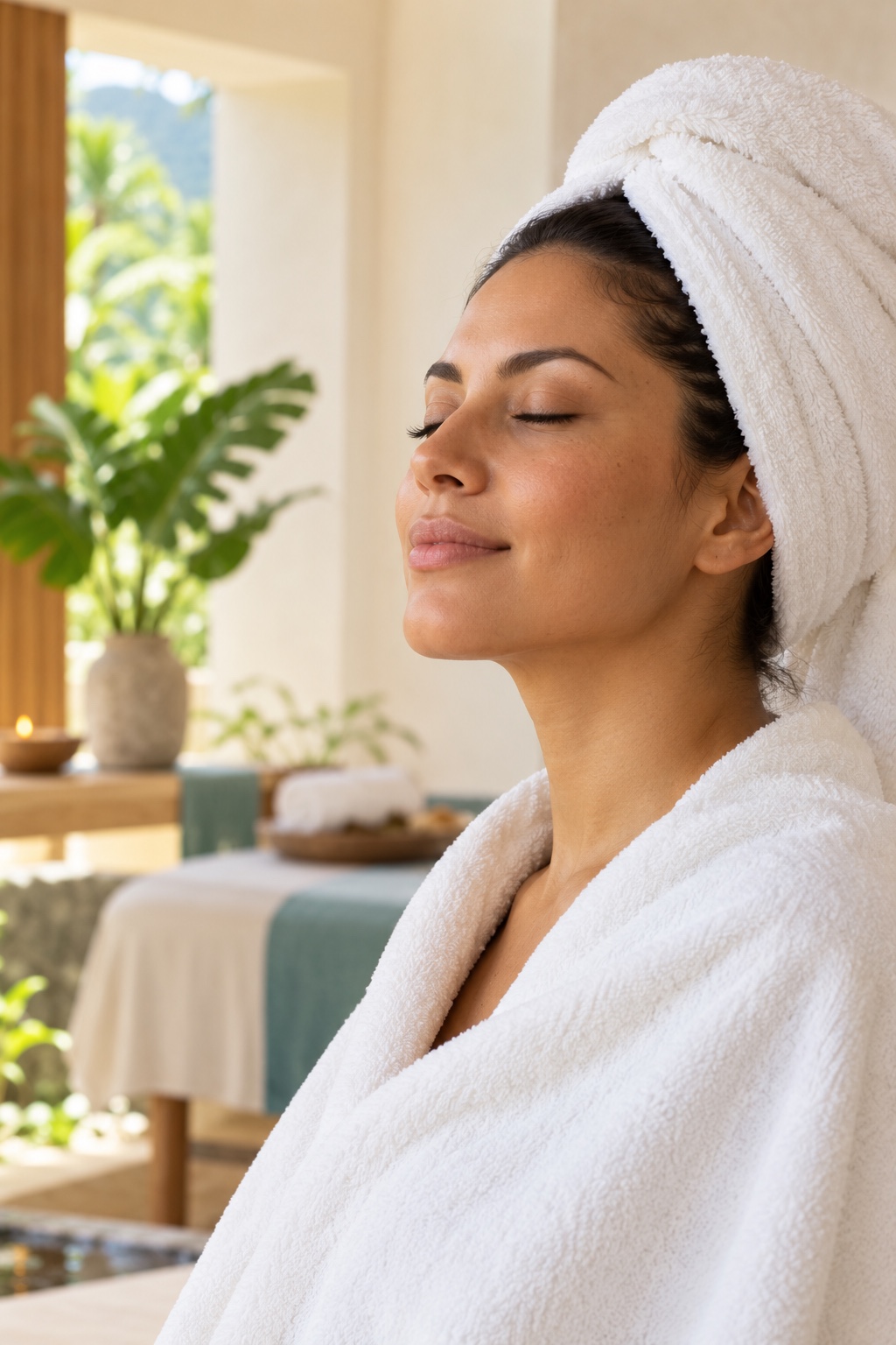 Mujer disfrutando un momento de calma en un spa